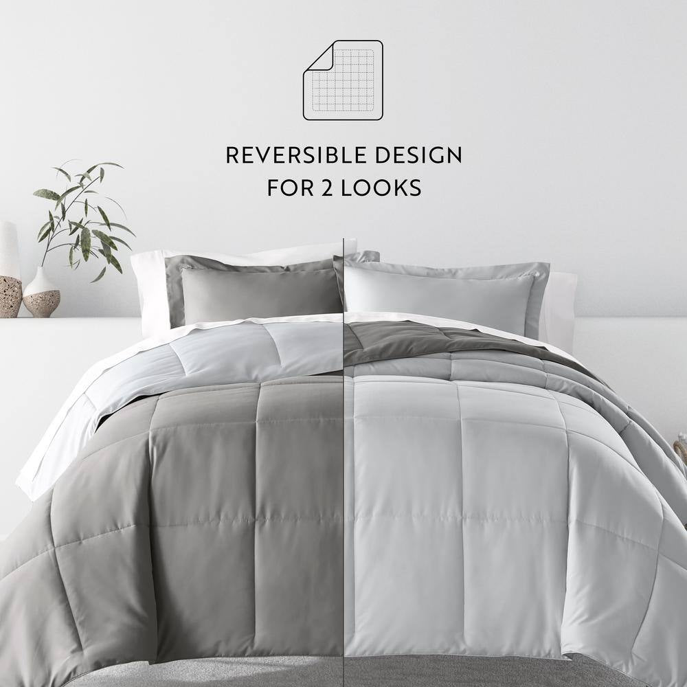 Gray and Light Gray Microfiber down Alternative Full/Queen Reversible Comforter Set