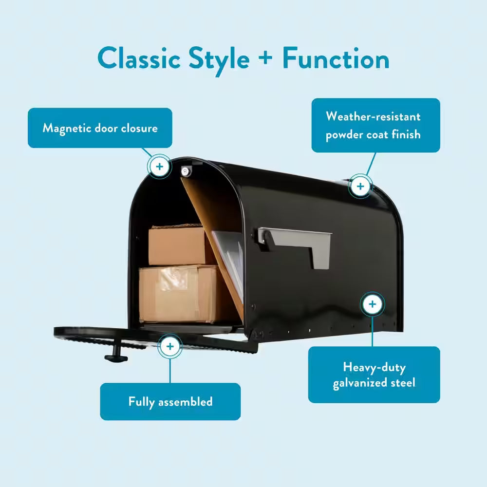 Edwards Black, Large, Steel, Post Mount Mailbox