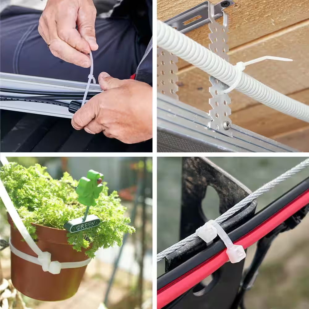 11In Standard 50Lb Tensile Strength UL 21S Rated Cable Zip Ties 100 Pack Natural (White)