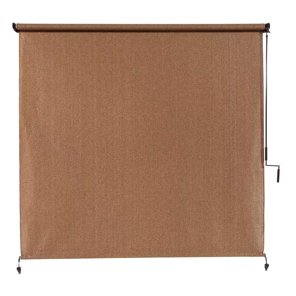 Walnut Cordless UV Blocking Fade Resistant Fabric Exterior Roller Shade 96 In. W X 96 In. L