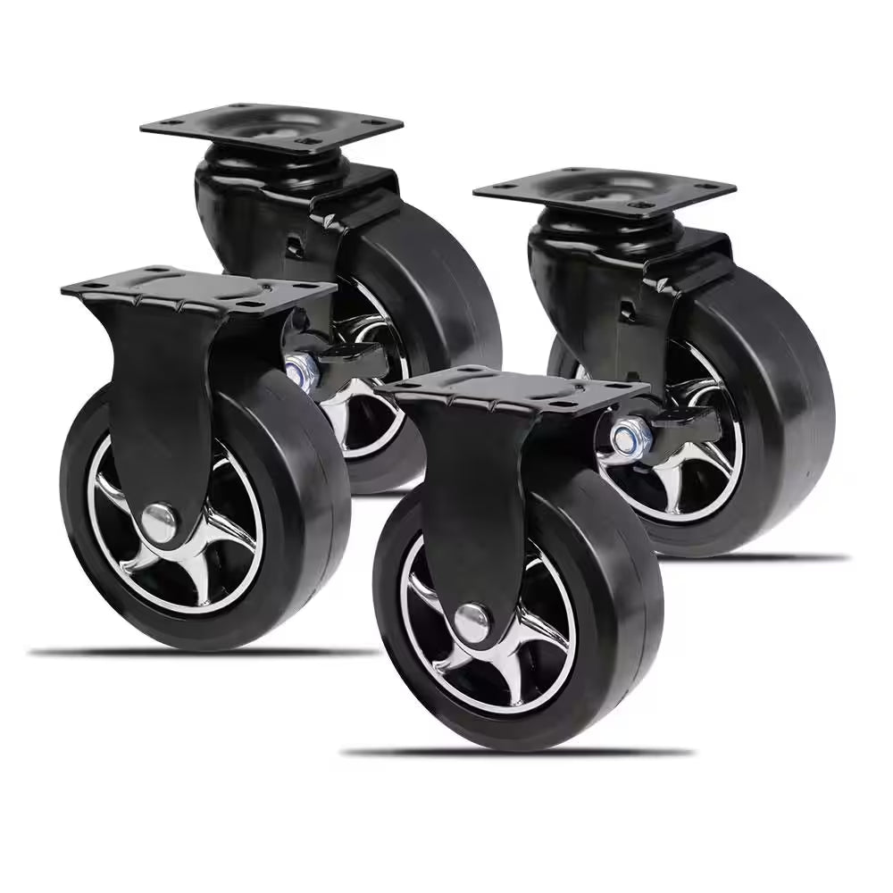5 In. Black Tool Chest Caster Set 2 Rigid and 2 Swivel with Brake with 1300 Lbs. Load Rating (4-Pack)