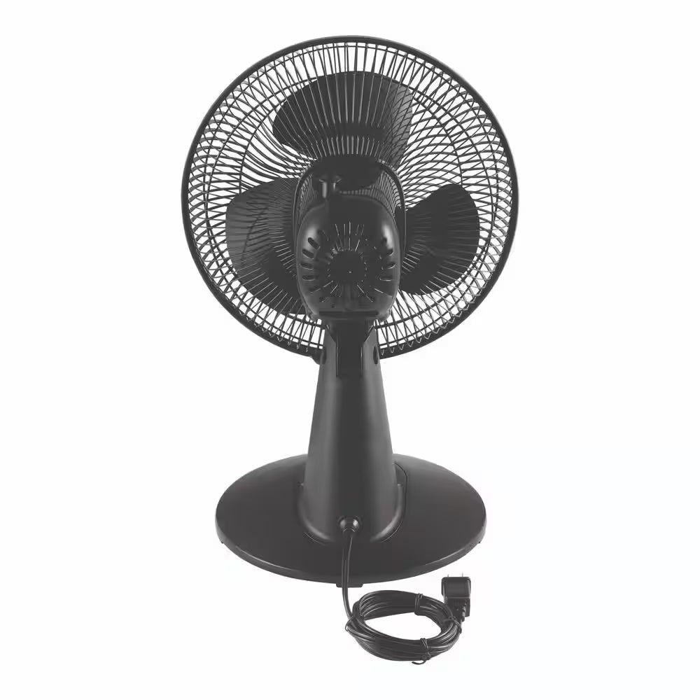 12 In. 3-Speed Oscillating Personal Desk Fan with Tiltable Head in Black