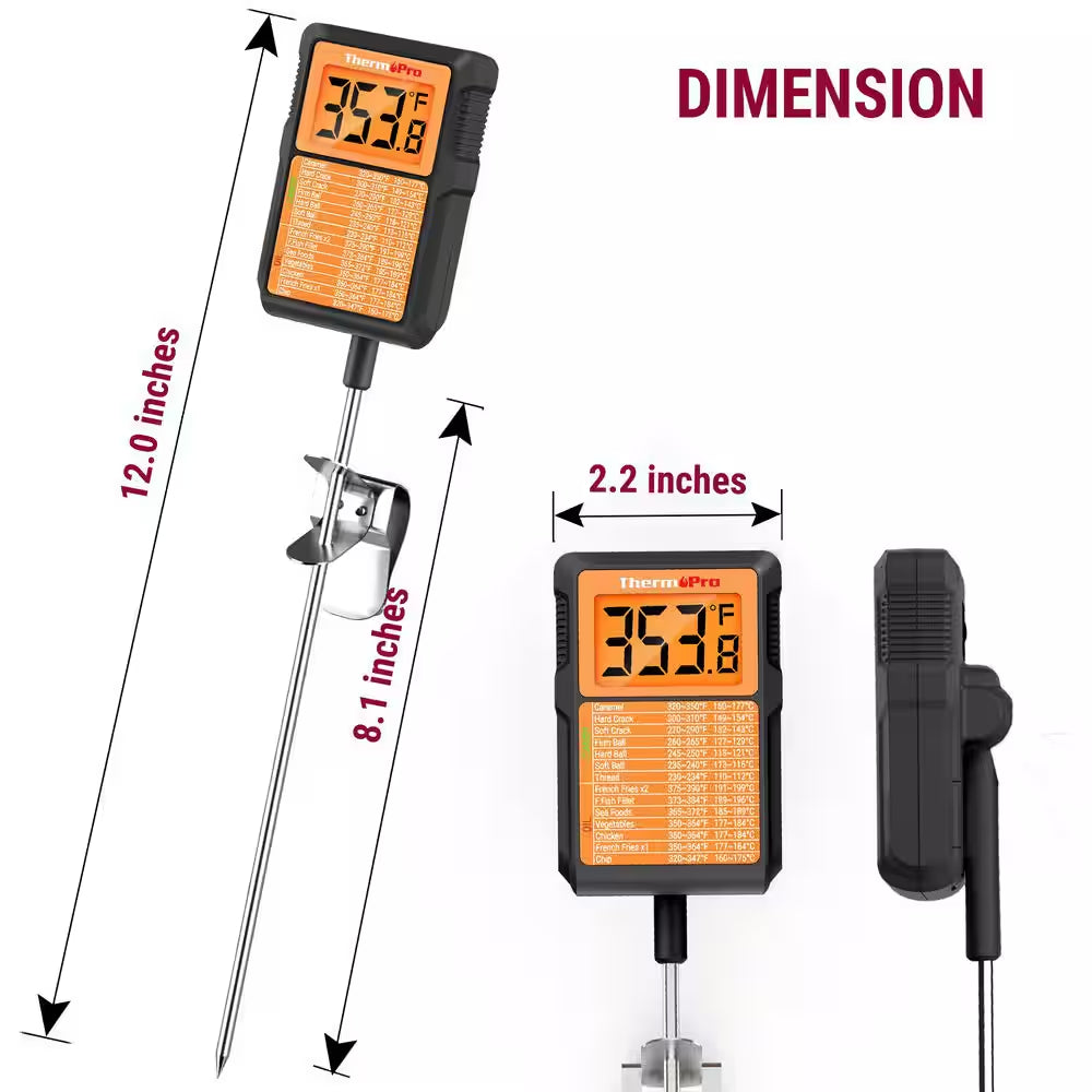 Waterproof Digital Candy Thermometer with Pot Clip, 8" Long Probe Instant Read