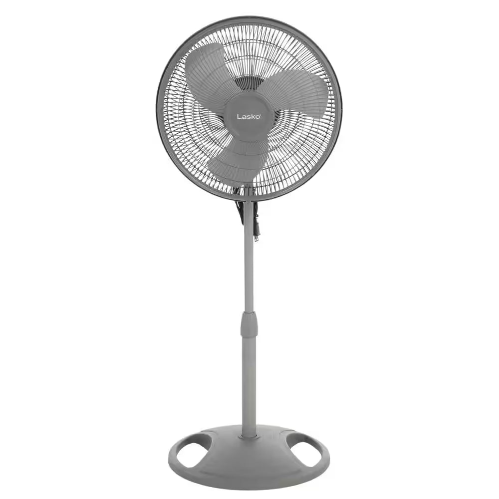 16 In. 3 Speed Oscillating Pedestal Fan with Adjustable Height, Easy Assembly, and Quiet Cooling for Any Room in Gray