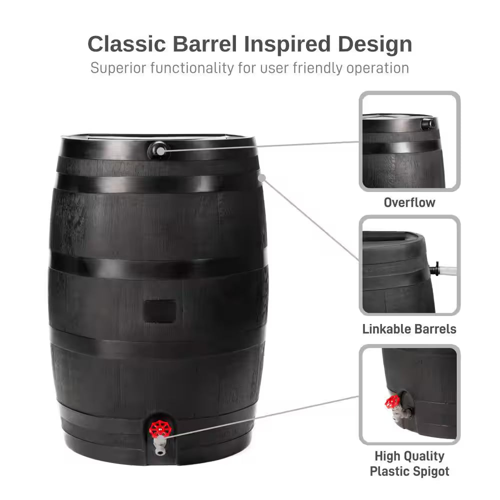 50 Gal. Rain Barrel Black Colour with Plastic Spigot
