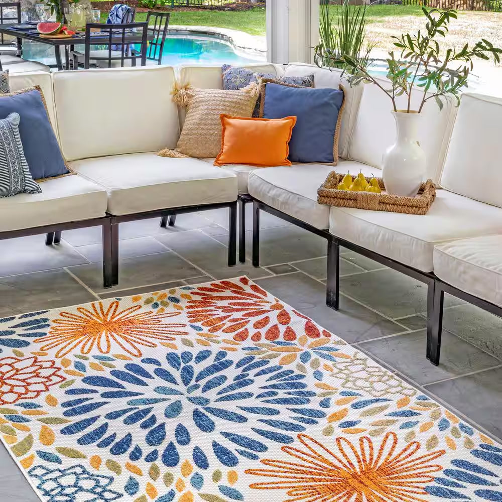 Irina Modern Bohemian Floret Multi 5 Ft. X 8 Ft. Indoor/Outdoor Patio/Living Room/Bedroom/Dining Room Area Rug
