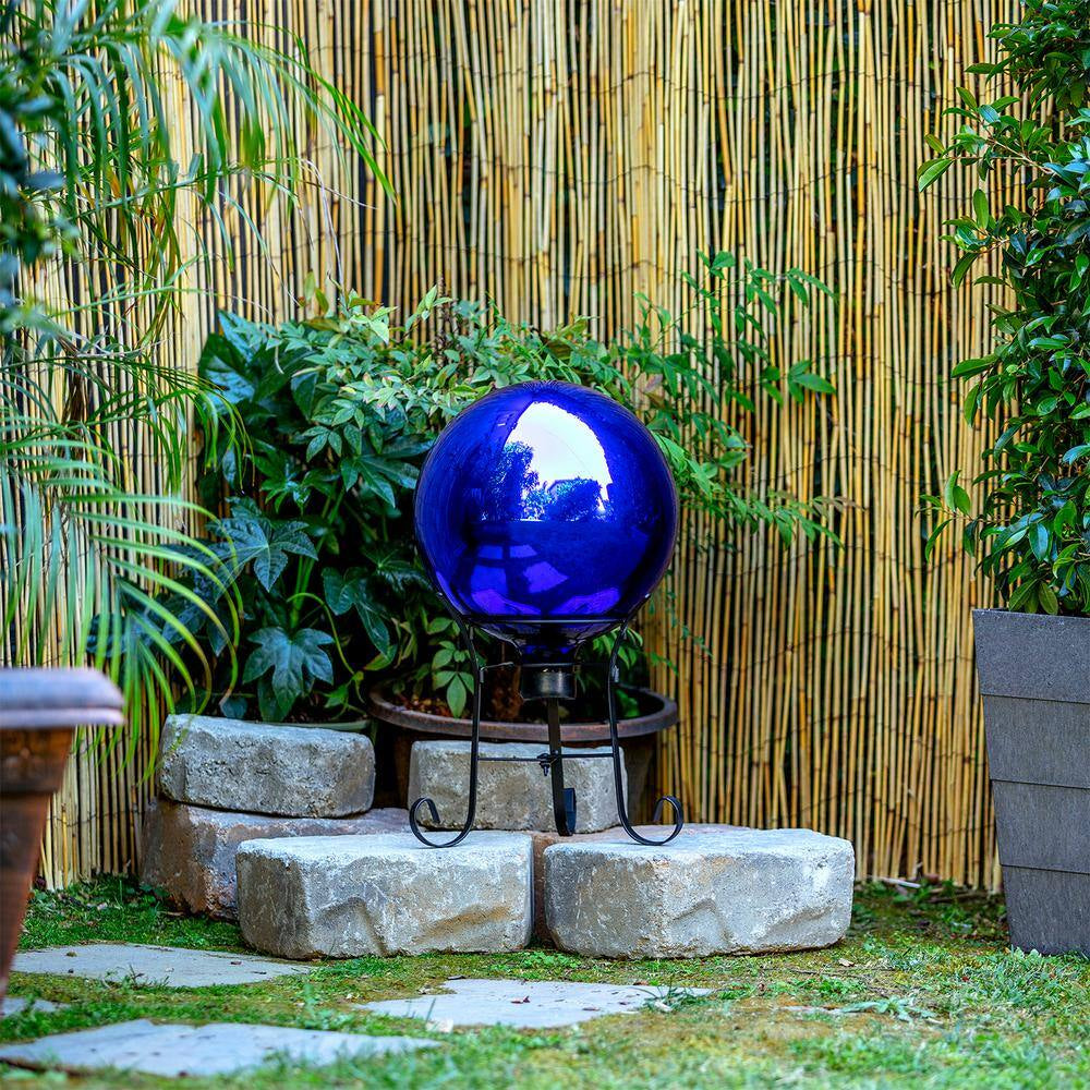 10 In. Dia Indoor/Outdoor Glass Gazing Globe Festive Yard Decor, Blue