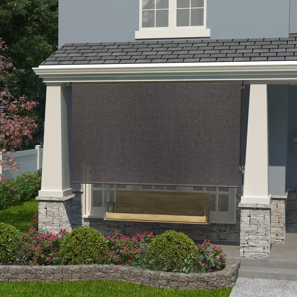 Pewter Cordless UV Blocking Fade Resistant Fabric Exterior Roller Shade 120 In. W X 72 In. L