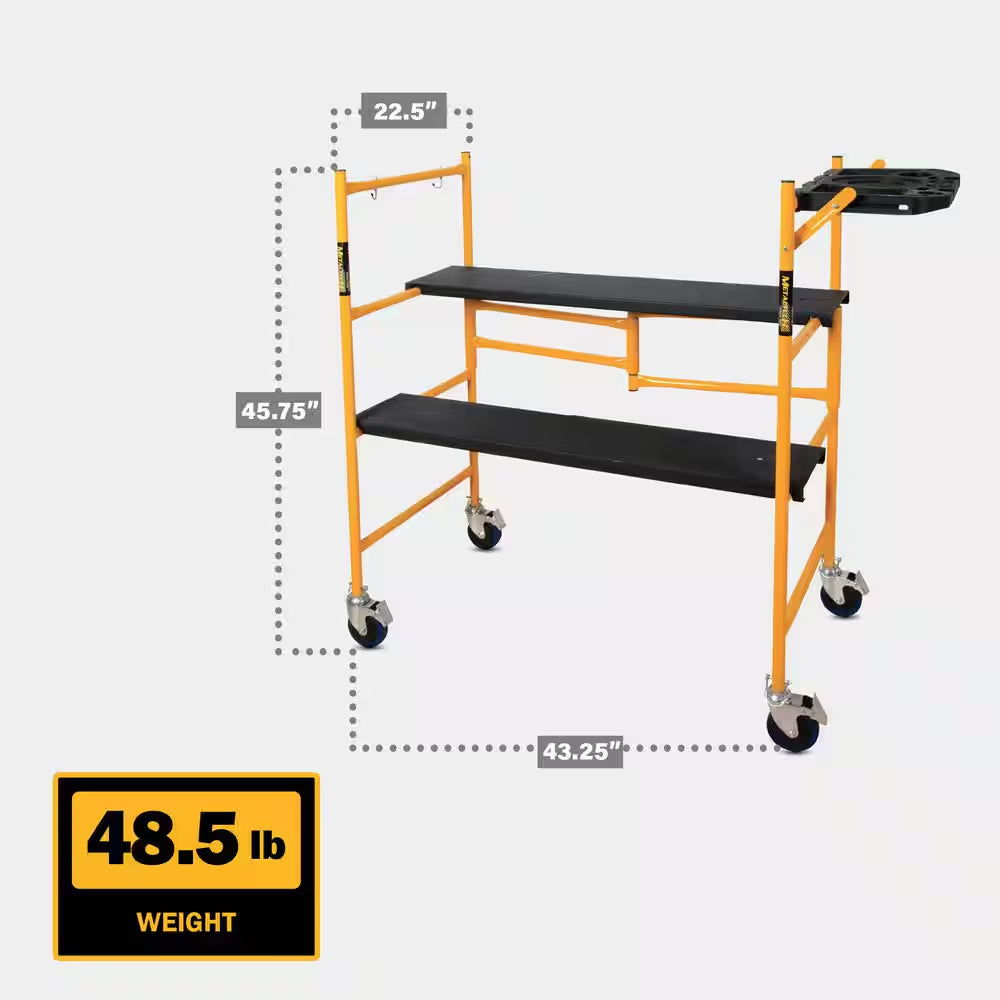Jobsite Series Baker 4.1 Ft. H X 3.4 Ft. W X 1.8 Ft. D Mini Scaffold Platform with Wheels, Tool Shelf, 500 Lbs. Capacity