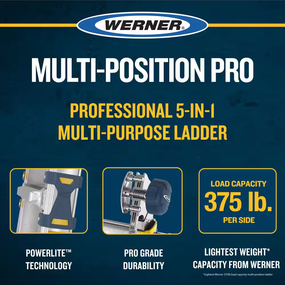 5 in 1 Multi Position Pro 14 Ft. Reach Aluminum Adjustable Multi Position Ladder, 375 Lb. Load Capacity Type IAA Duty