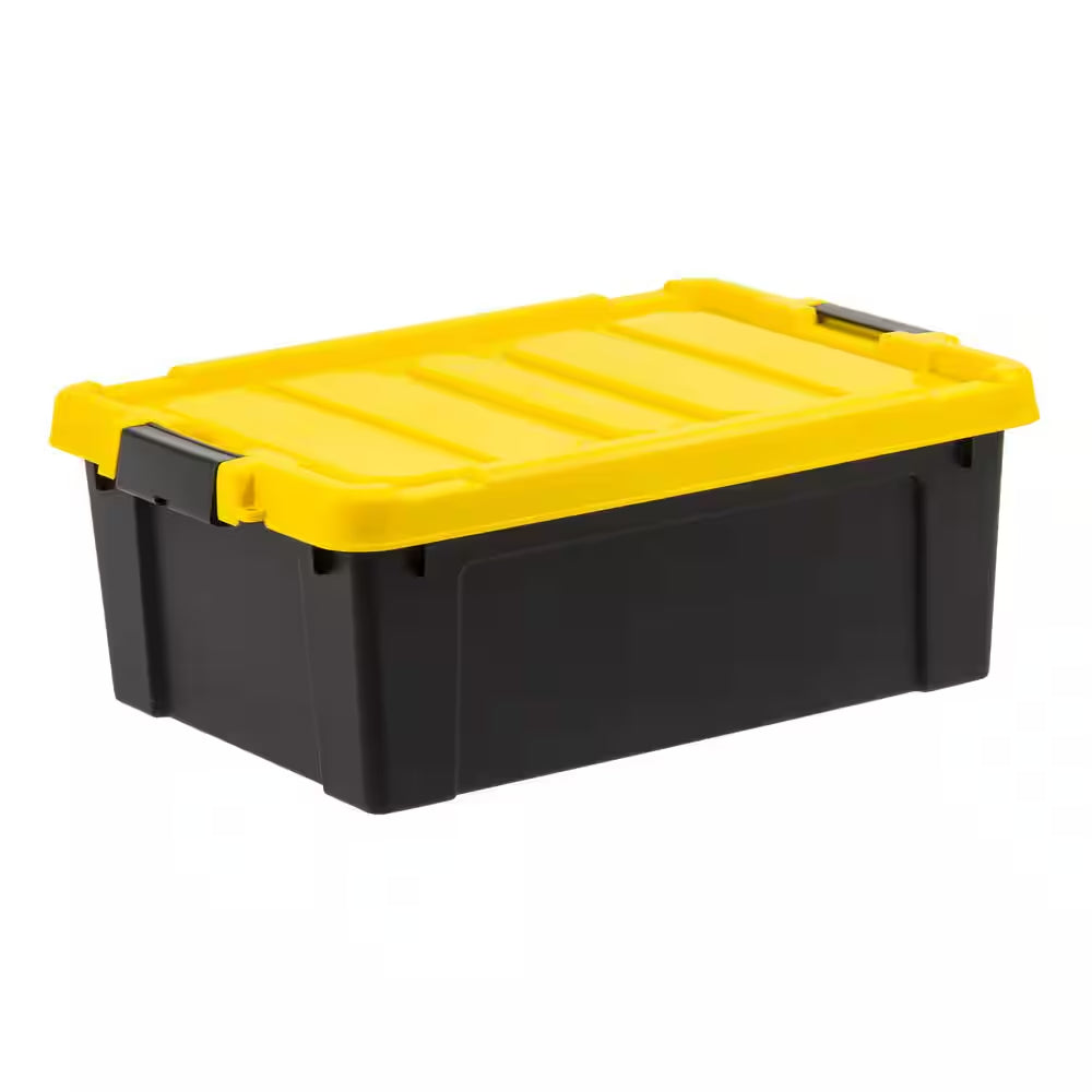 12 Gal. Heavy-Duty Stackable Storage Tote, Black with Yellow Lid (Set of 3)