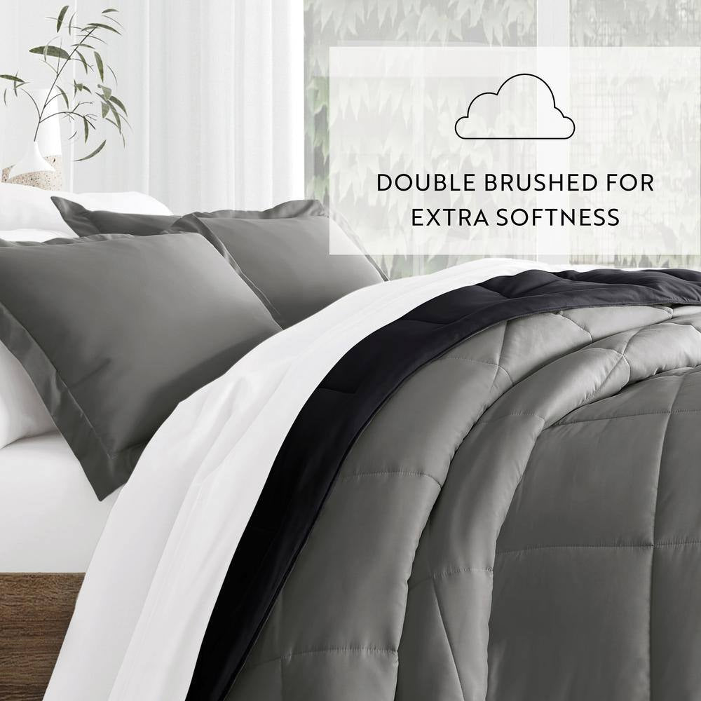 Black and Fog Microfiber down Alternative Full/Queen Reversible Comforter Set