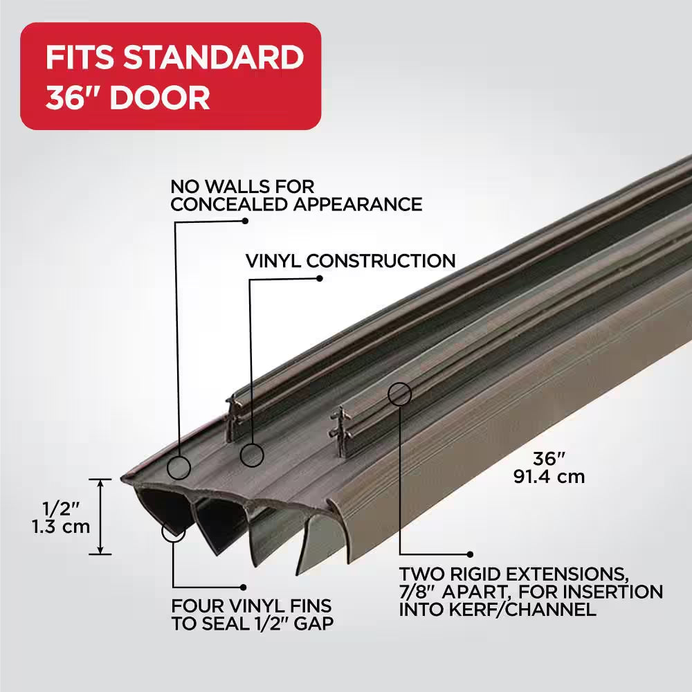 36 In. Brown Vinyl Concealed Kerf/Channel Fit under Door Seal