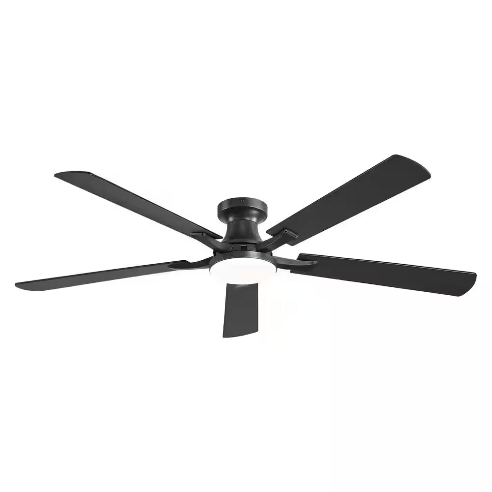60 Inch Black Modern Flush Mount Ceiling Fan with Light, App/Remote Control Quiet Reversible DC Motor for Living Room