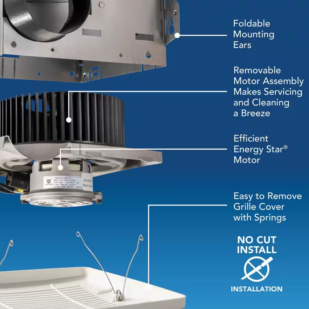 50 CFM Ceiling Bathroom Exhaust Fan with No‑Cut Installation, Quiet Operation