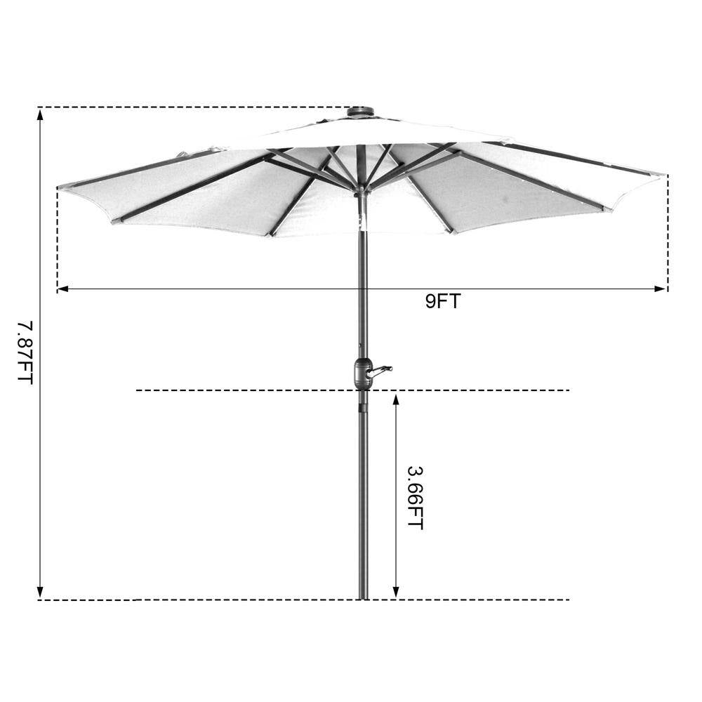 9 Ft. Steel Solar LED Lighted Patio Market Umbrella with Auto Tilt, Easy Crank Lift in Green