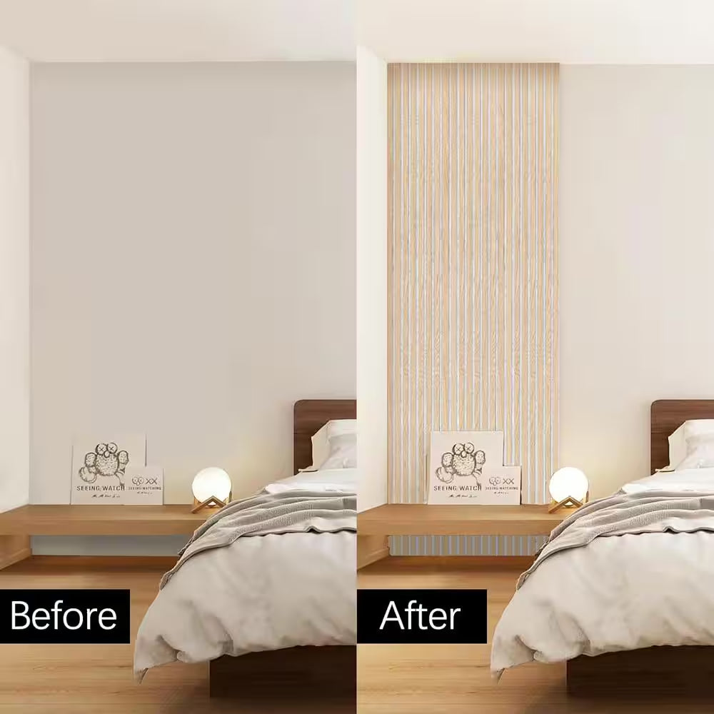 Natural Oak Gray Felt 0.8 In. X 1 Ft. X 8 Ft. Yellow Wood Slat Acoustic Panels, MDF Decorative Wall Paneling (2 Piece)