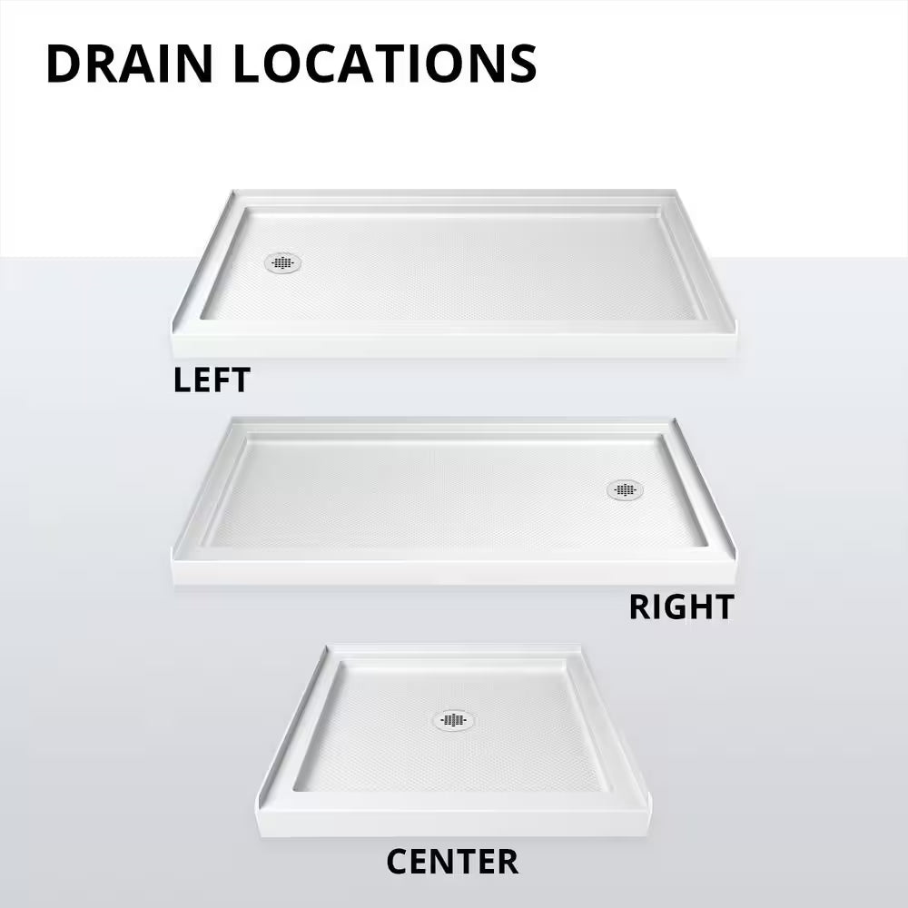 Slimline 60 In. X 32 In. Single Threshold Shower Pan Base in White with Right Hand Drain