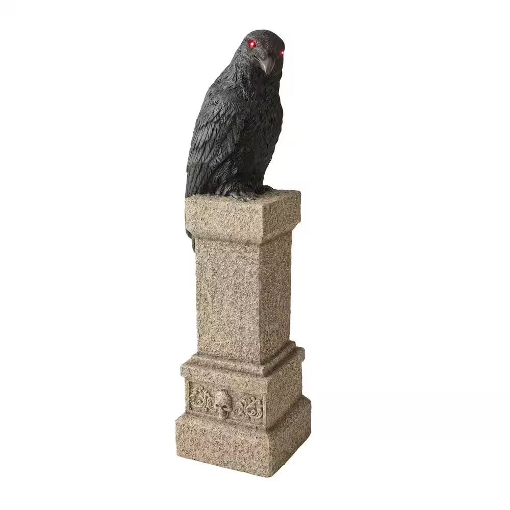 3 Ft Grave & Bones Hand Painted LED Perched Raven
