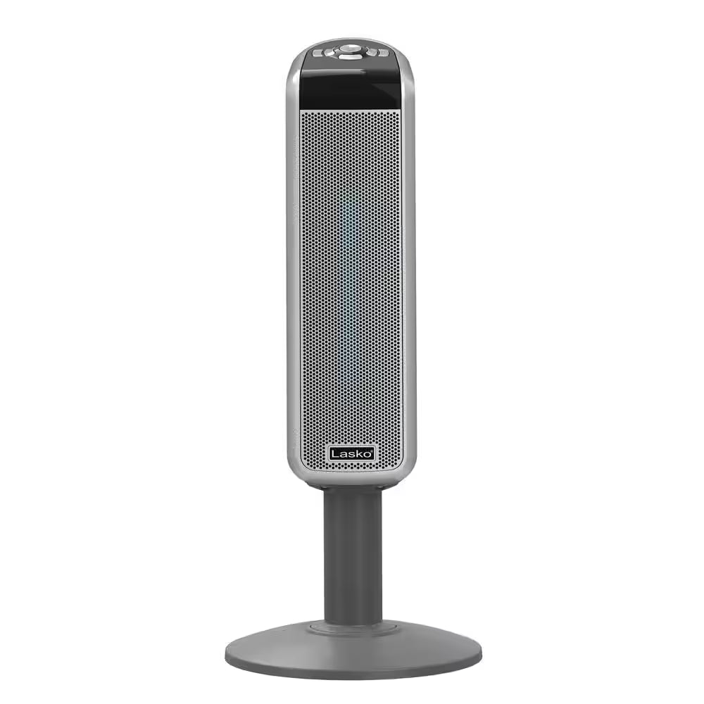 1500W 29 In. Gray Electric Pedestal Ceramic Oscillating Space Heater with Digital Display and Remote Control