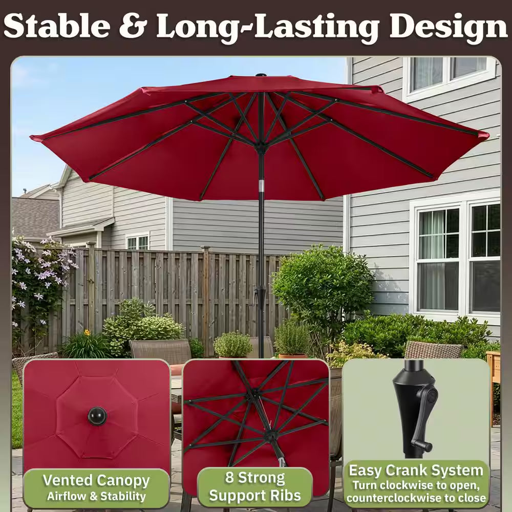 10 Ft. Aluminum Outdoor Patio Umbrella with Auto Tilt, Easy Crank Lift in Red