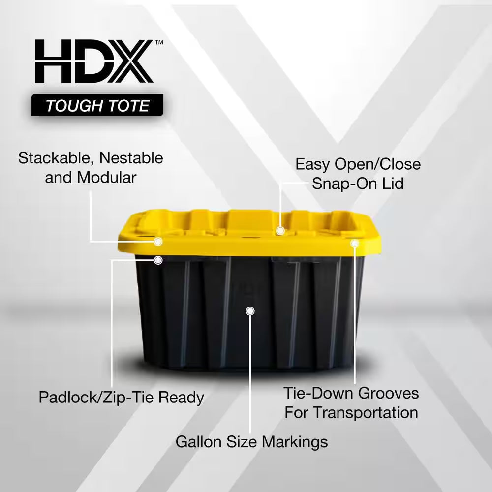 7 Gal. Tough Storage Tote in Black with Yellow Lid