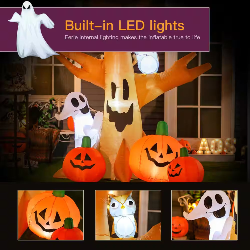 7.5 Ft. LED Haunted Tree with Owl, Ghost, and Pumpkins Halloween Inflatable