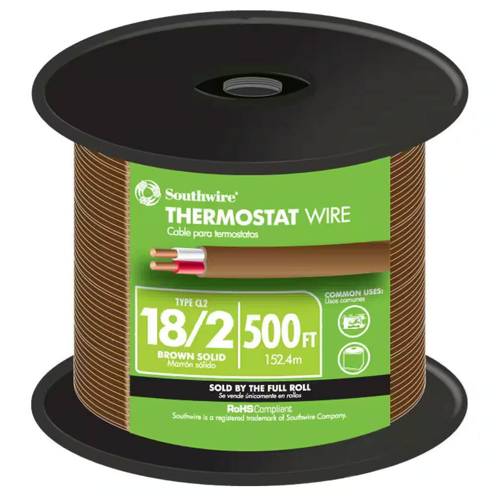 500 Ft. 18/2 Brown Solid CU CL2 Thermostat Wire