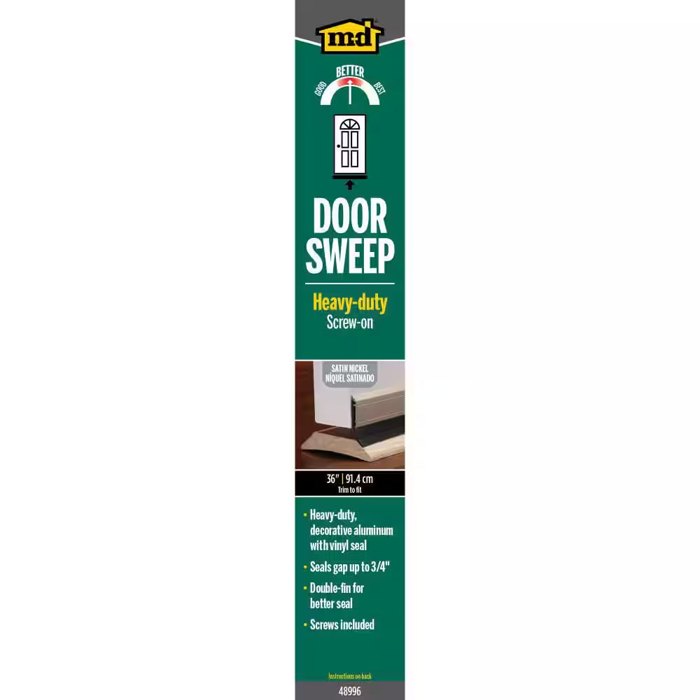36 In. Satin Nickel Aluminum and Vinyl Heavy-Duty Screw-On Door Sweep