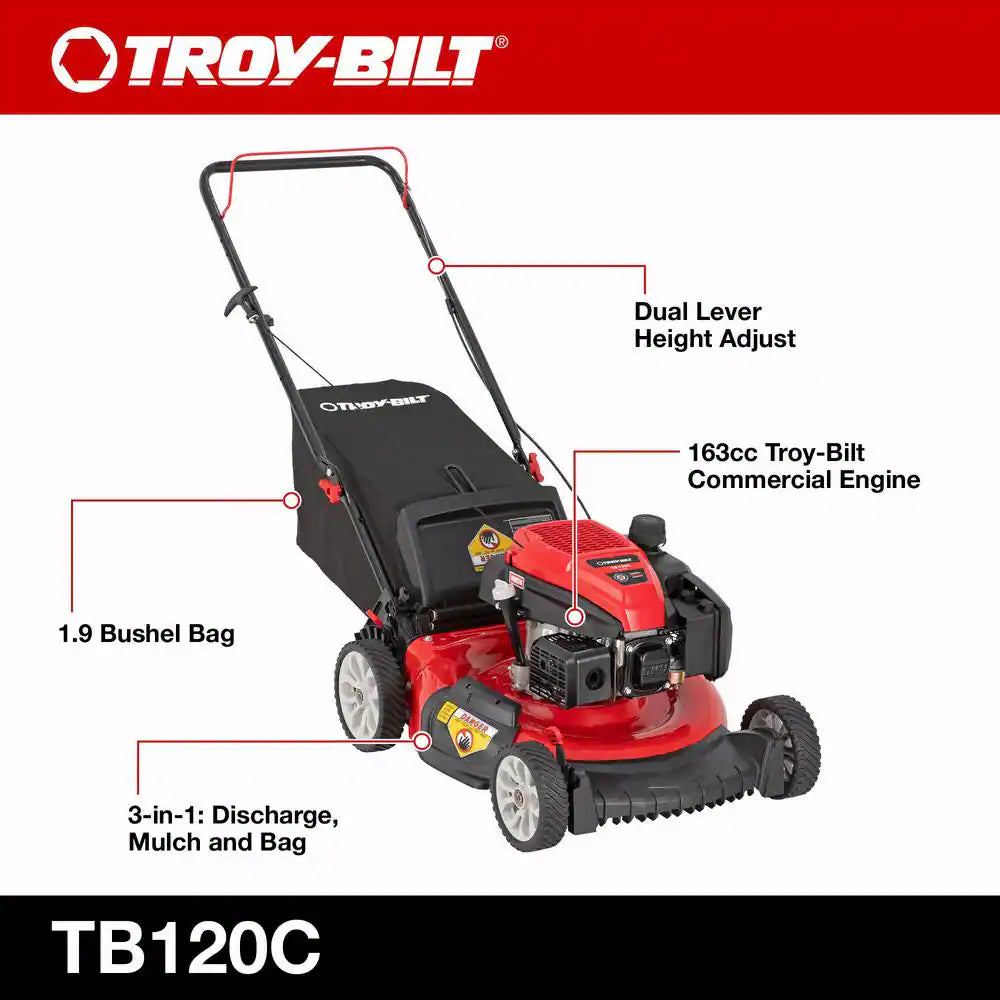 21 In. 163Cc OHV Engine Push 3-In-1 Gas Walk behind Lawn Mower with Tri-Action Cutting System