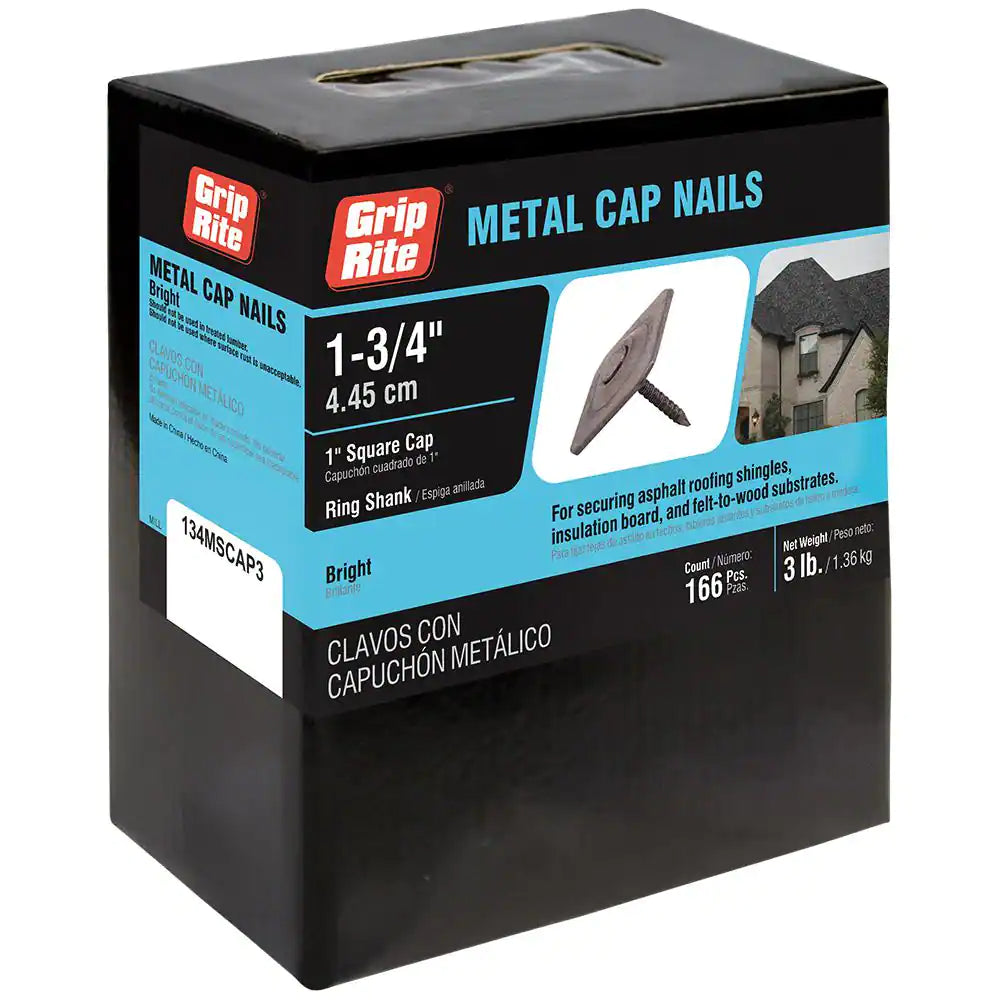 1-3/4 In. X 12-Gauge Bright Steel Metal Square Cap Roofing Nails 3 Lb. Box