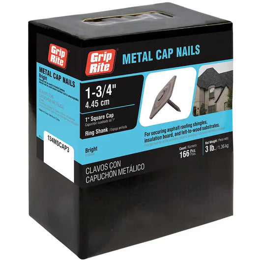 1-3/4 In. X 12-Gauge Bright Steel Metal Square Cap Roofing Nails 3 Lb. Box