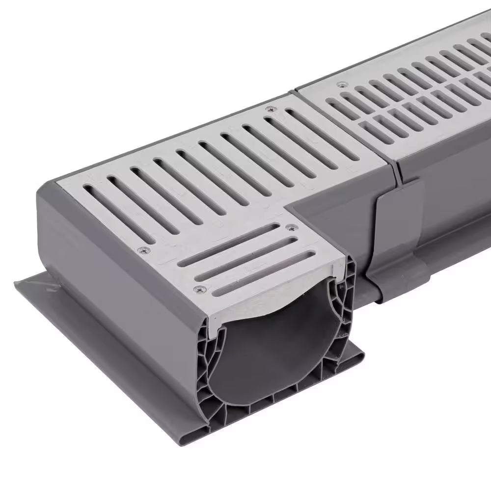 Spee-D Channel Drain 90 Degree Elbow and Grate, Gray Plastic