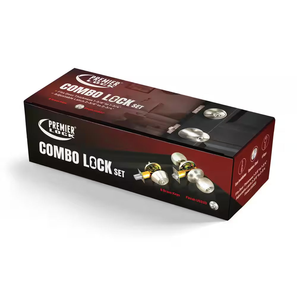 Stainless Steel Entry Door Knob Combo Lock Set with Deadbolt and 6 Keys