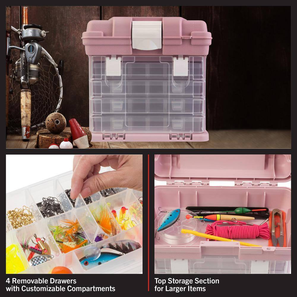 7 In. W - Pink Plastic 4 Drawer Tool Box for Hardware or Craft Supplies - Portable Tool Box