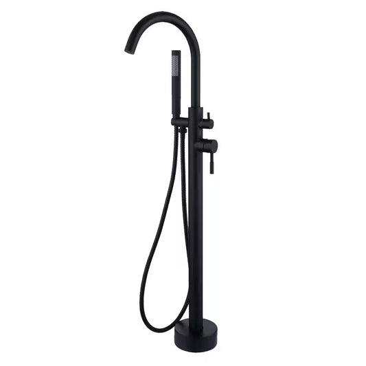 2 Handle Freestanding Tub Faucet with Hand Shower and Feature in Matter Black