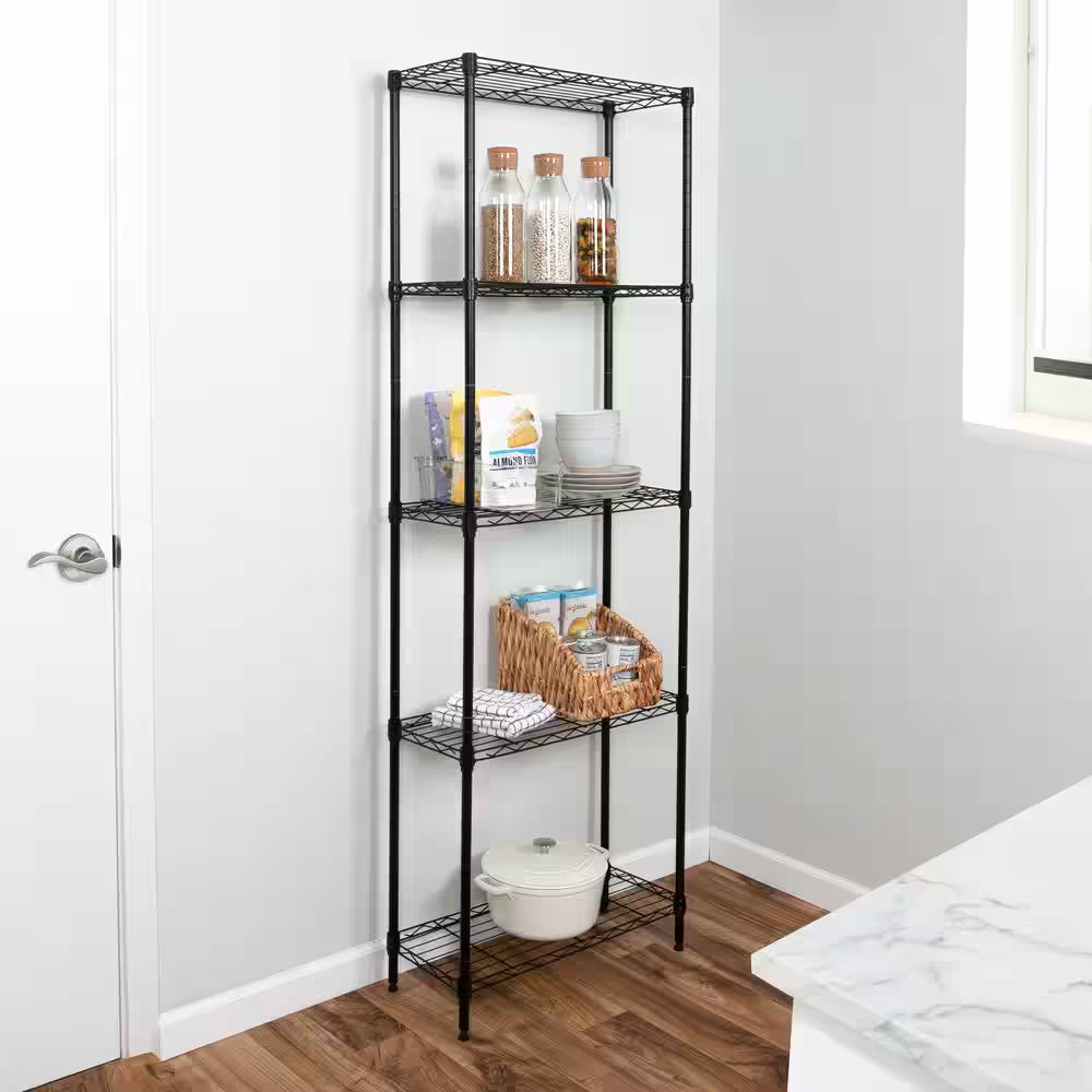 5-Tier Steel Wire Shelving Unit in Black 24 In. W X 72 In. H X 10 In. D