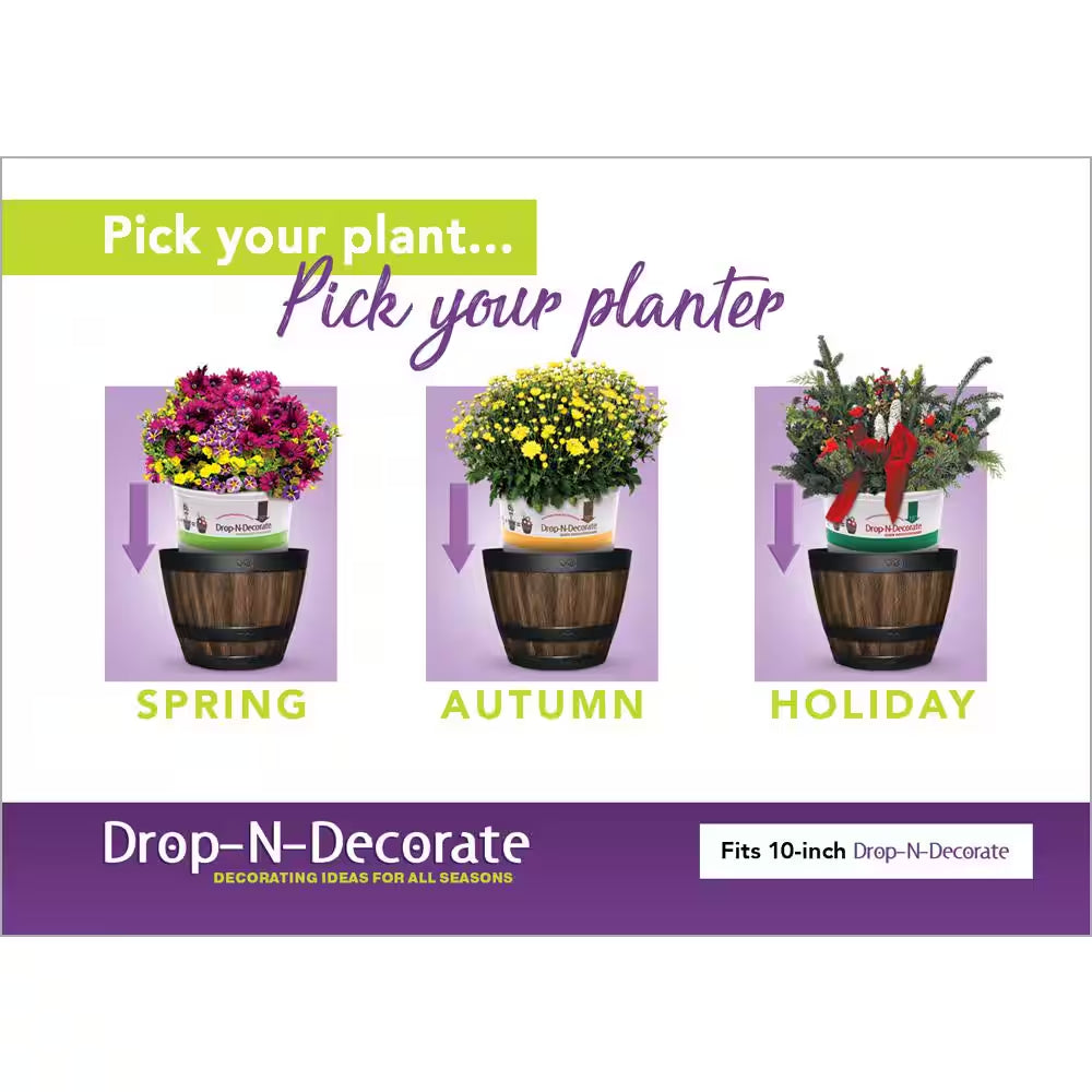 Reedley Medium Walnut Brown Resin Wine Barrel Lightweight round Planter (11.33 In. L X 11.33 In. W X 8.51 In. H)