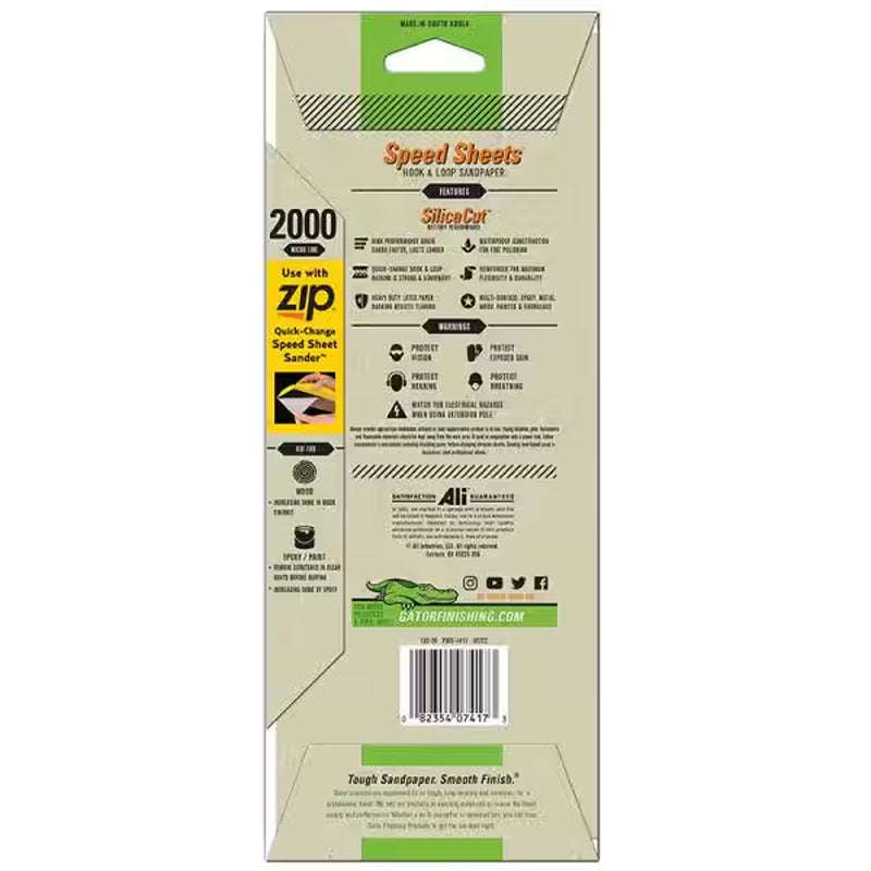 Speed Sheets 3-2/3 In. X 9 In. 2000 Grit Very Fine Hook and Loop Sand Paper (5-Pack)