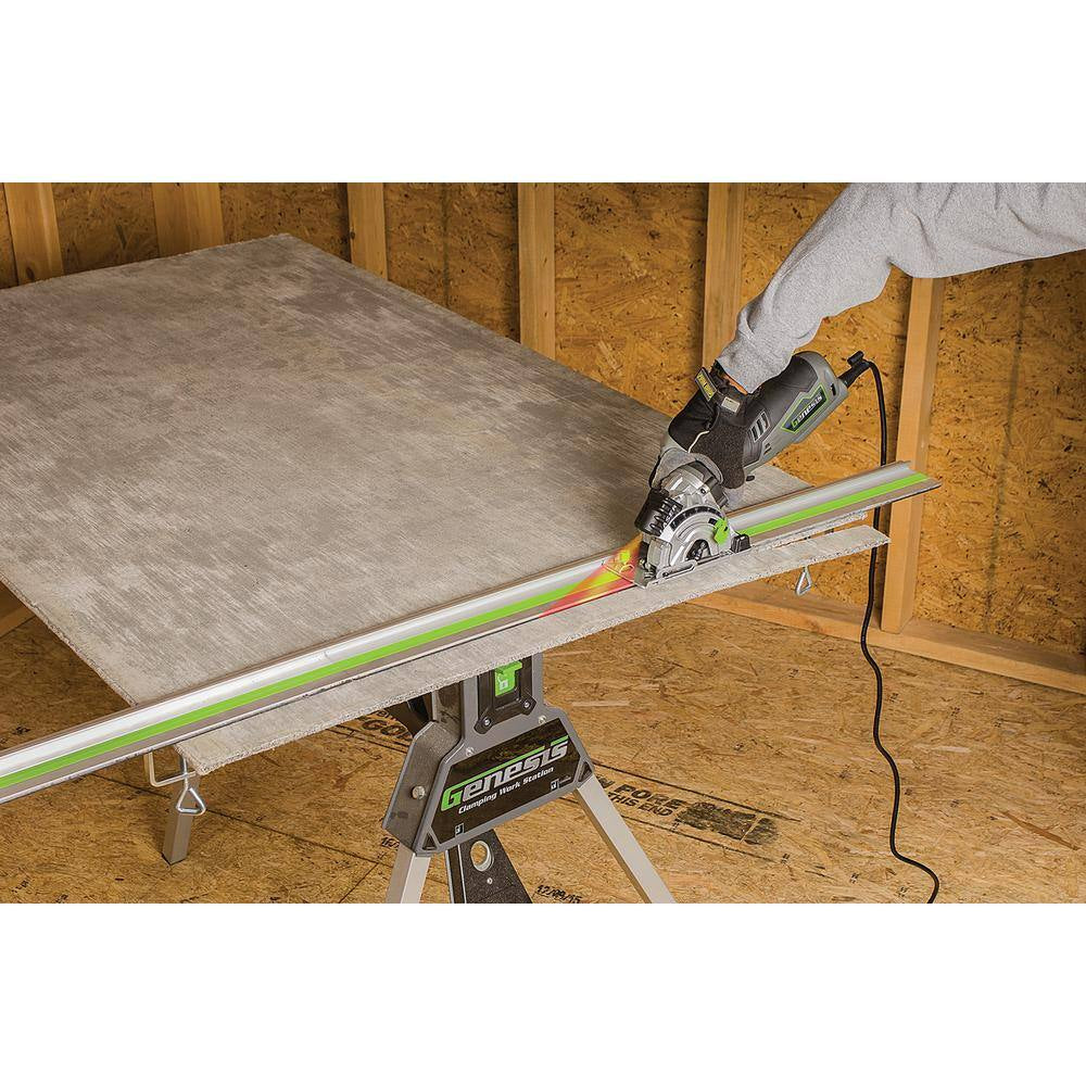 5.8 Amp 3-1/2 In. Control Grip Plunge Compact Circular Saw Kit with Laser, Hose, 3 Blades, Rip Guide and Bag