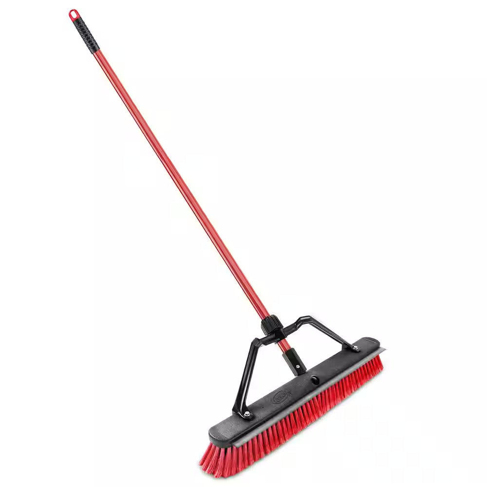 24 In. High Power Heavy-Duty Multi-Surface Squeegee Push Broom with Brace and Steel Handle