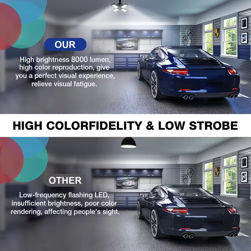 80-Watt Black Deformable Adjustable LED Garage Light Ceiling Flush Mount Lighting 4-Leaf 6000K Daylight White (2-Pack)