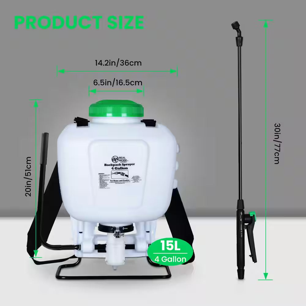 4 Gal. Backpack Sprayer with Padded Shoulder Strap for Pests & Weeds, and Spraying Plants, in Translucent White