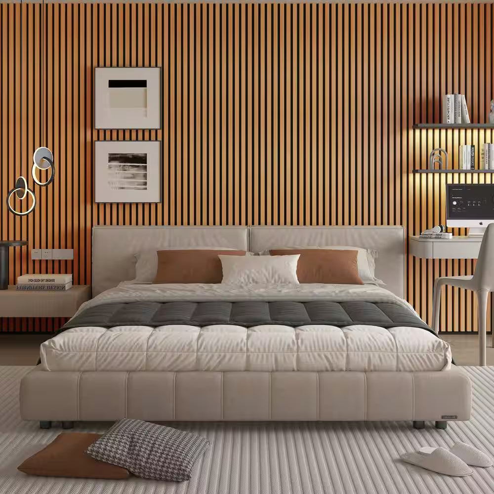 3/5 Ft. X 8 Ft. X 4/5 In. Wood Slat Acoustic Panels, MDF Decorative Teak Wall Paneling (4-Piece/21 Sq. Ft.)