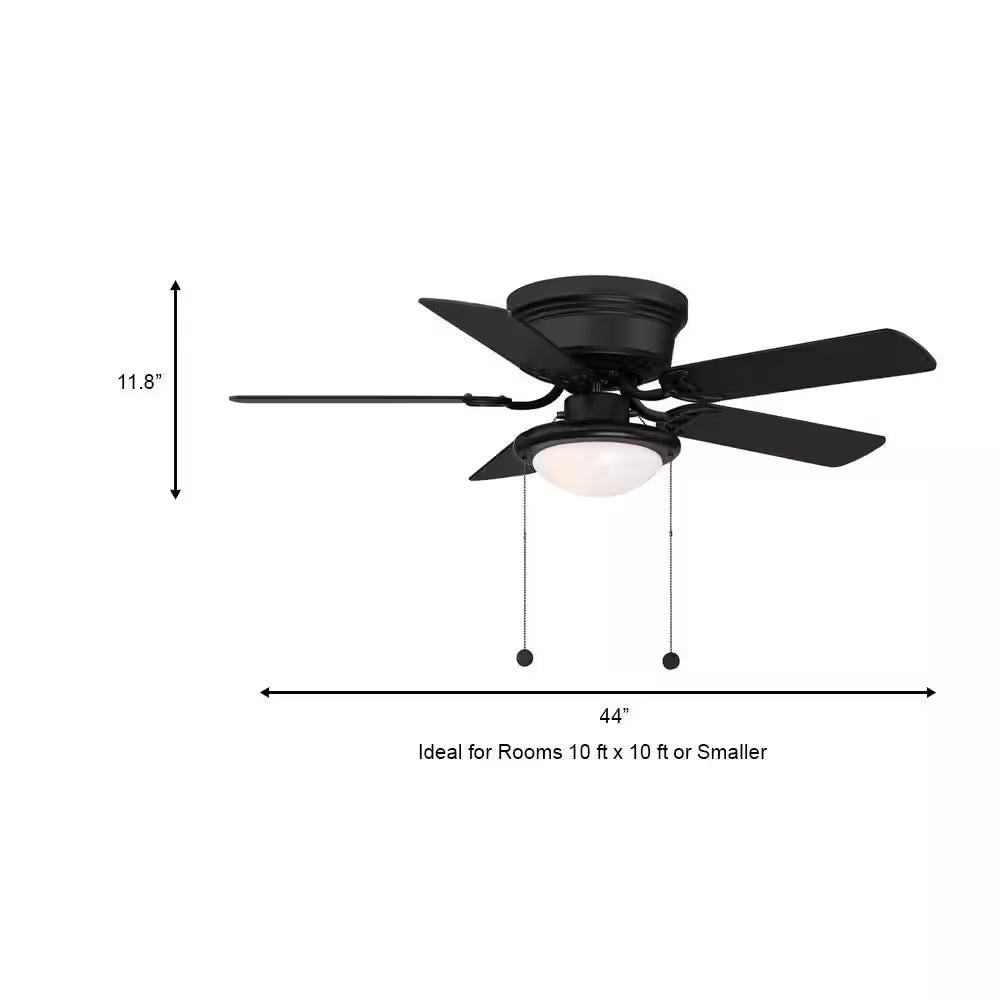 Hugger 44 In. LED Indoor Matte Black Ceiling Fan with Light Kit