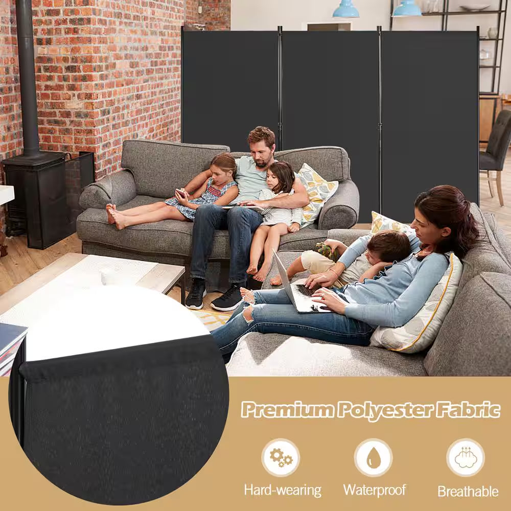 6 Ft. Black 3-Panel Room Divider