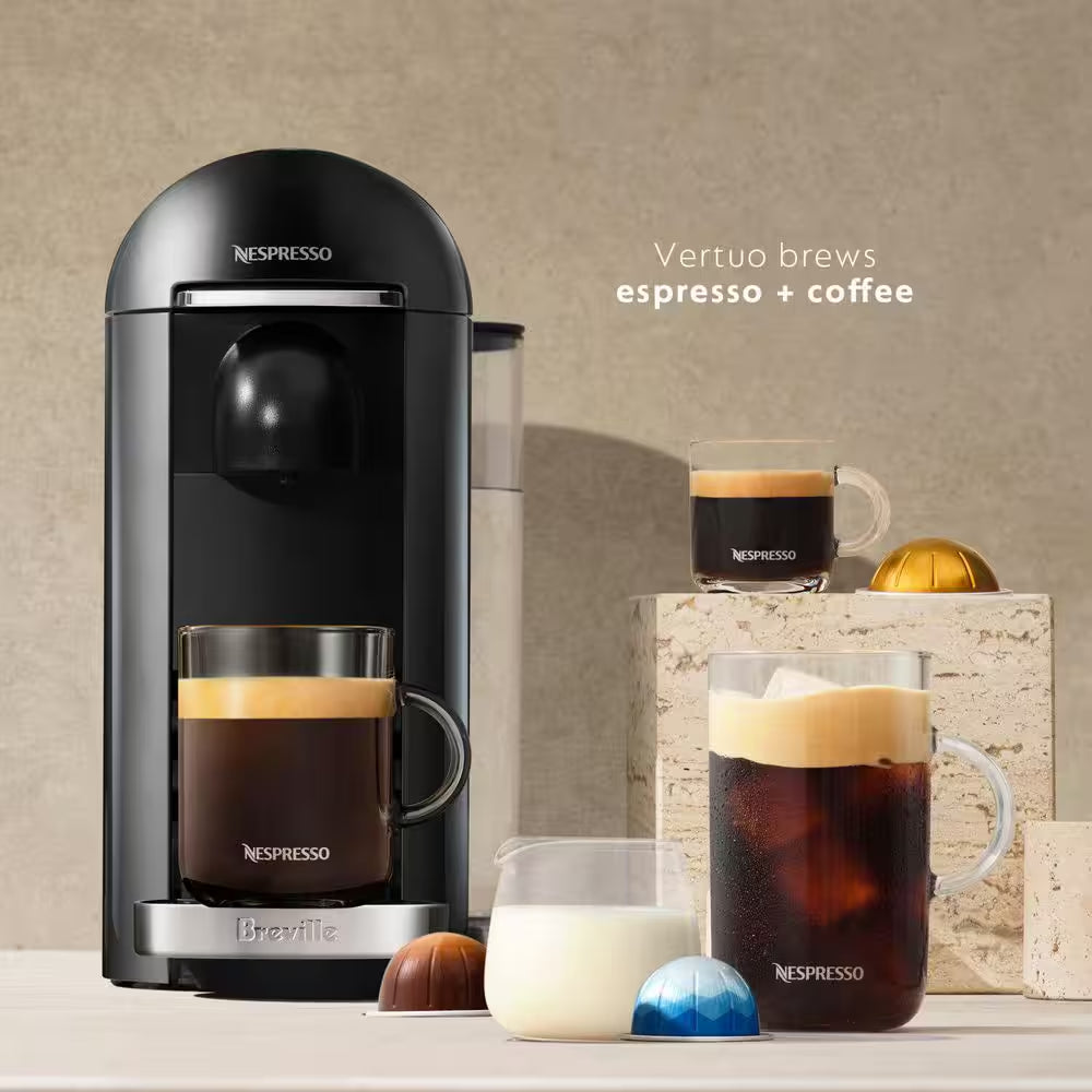 Nespresso Vertuoplus Deluxe 1 Cup Coffee and Espresso Machine in Piano Black