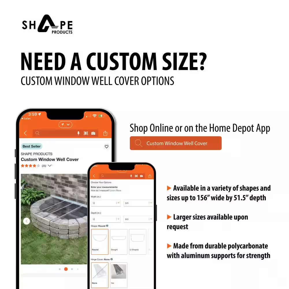 39 In. W X 17 In. D X 15 In. H Economy round Bubble Window Well Cover