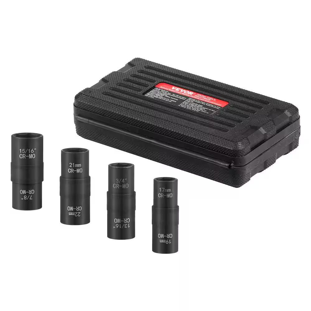 Lug Nut Impact Socket Set, 1/2 In. Drive Metric and SAE 6-Point Flip Socket Set, 4 Total Lug Nut Sizes