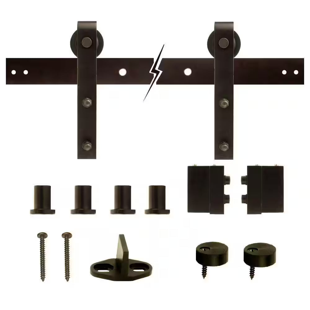72 In. Dark Oil-Rubbed Bronze Strap Sliding Barn Door Track and Hardware Kit